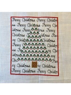 Vintage Christmas Tree + Merry Christmas Cross Stitch Completed needlework panel